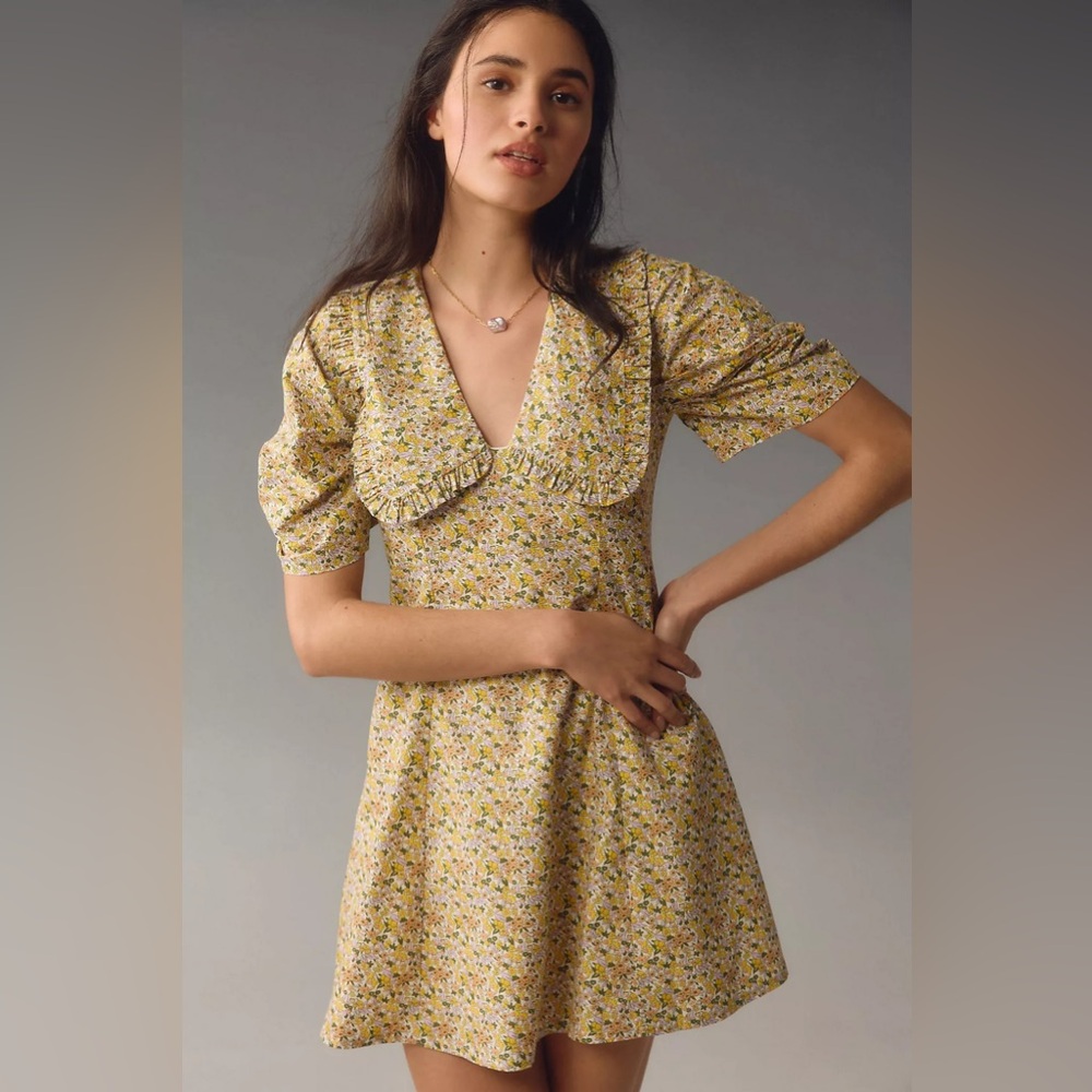 Anthropologie Yellow Puff Sleeve Sundress